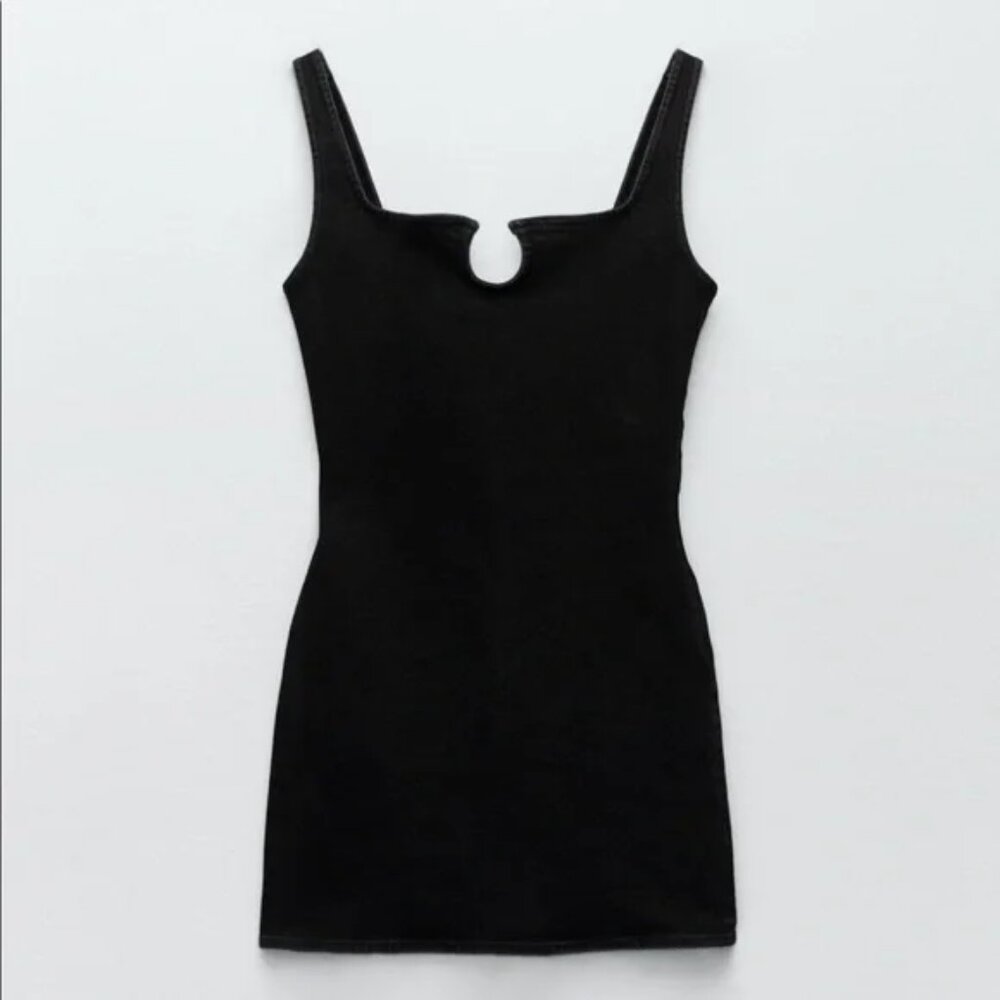 Zara Denim Black HOT Little Dress Small NWT - Picture 2 of 5
